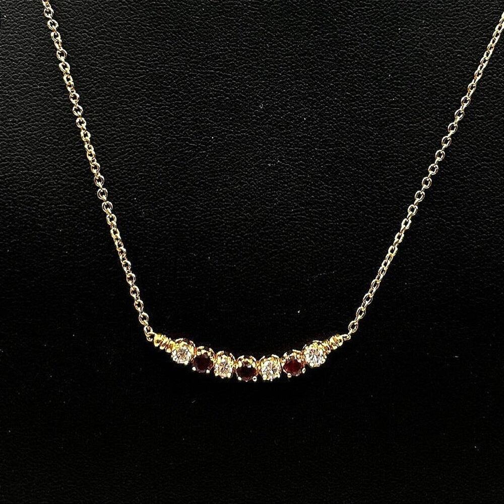Gold Bar Necklace Red & Clear Crystal Accents Minimal Dainty Layering Piece 21in